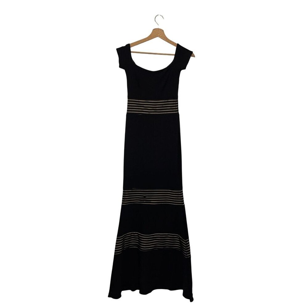 Xscape Bla Striped Cap Sleeve Women's Evening Dress Gown Size 2